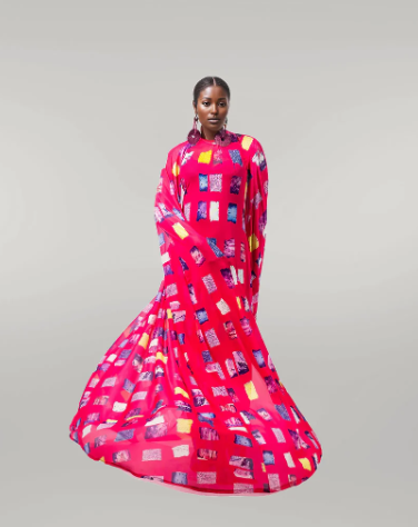 Yeside Laguda Eko mesh dress with cape beaded with handmade craft