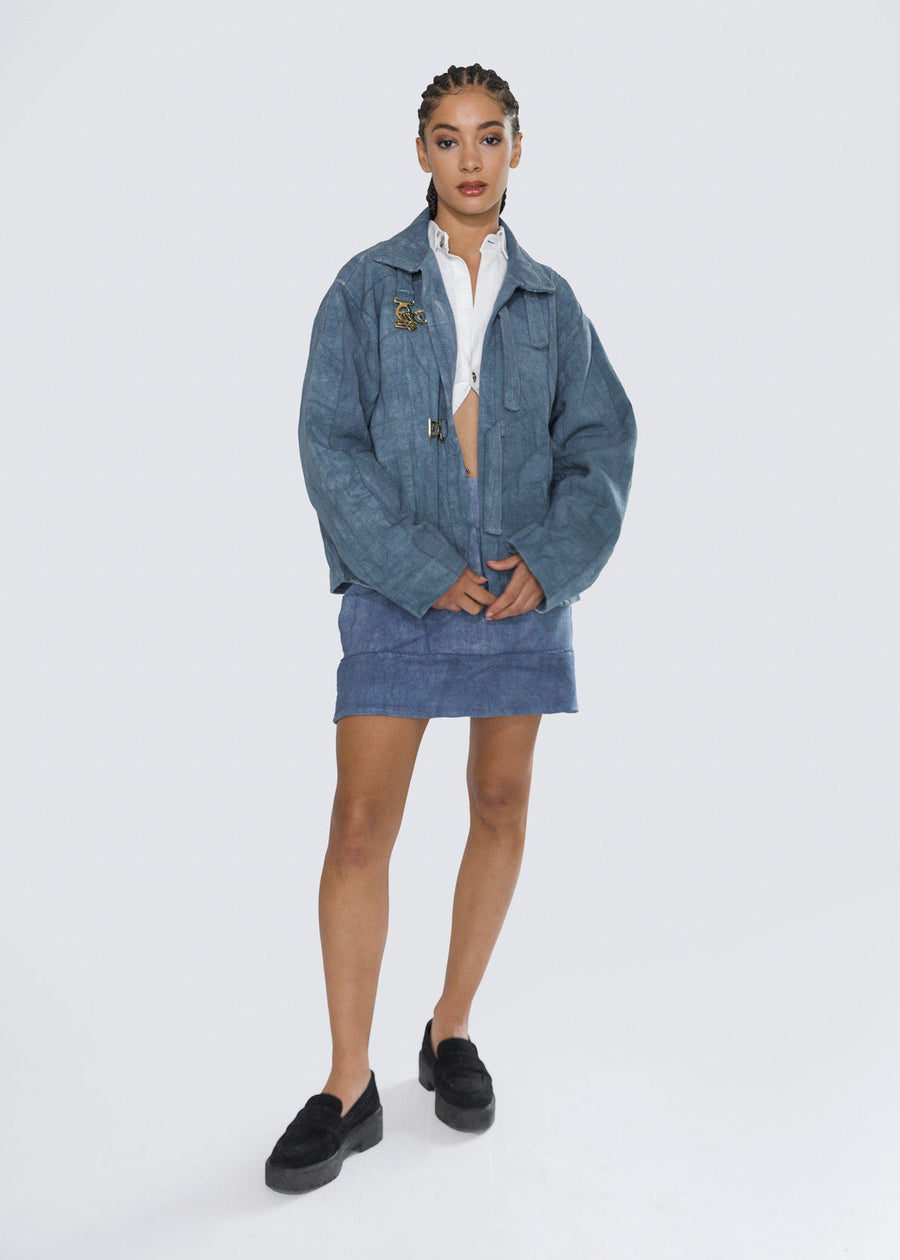 Olooh Momo oversized Short high collar Jacket with strap closures on the front