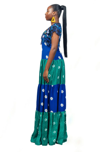 Yeside Laguda Odioma Layered short-sleeves Dress with stunning two-tone colors