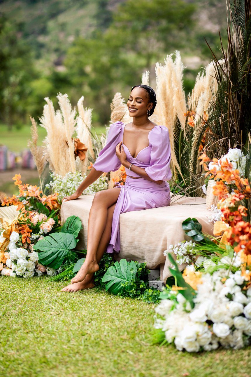 Ivory Afrikaan Scorpio set with Lilac crop blouse and midi skirt