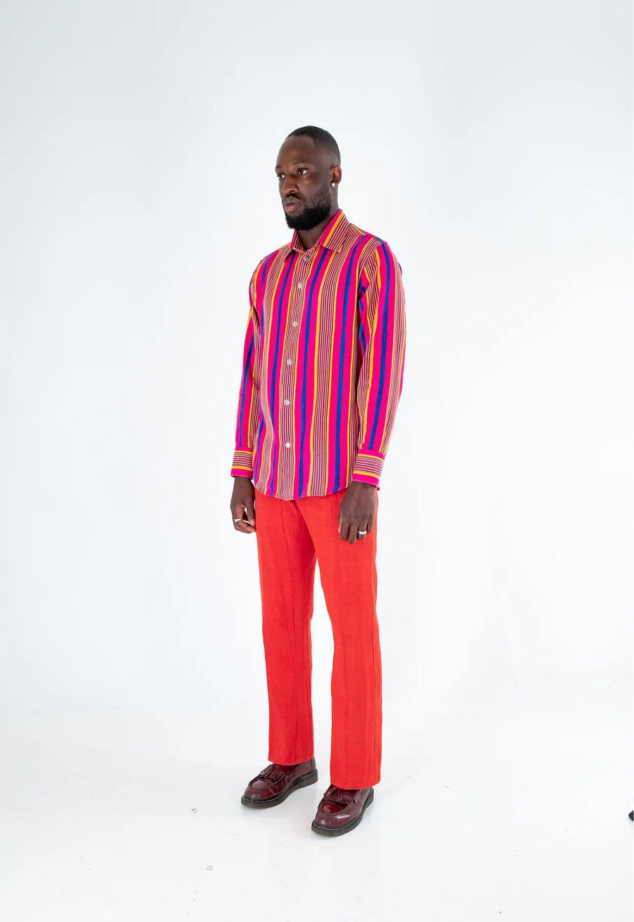 Zaggadey V Stripe Tailored Fitted Long Sleeve Shirt